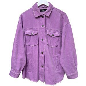 ZARA Corduroy Shirt Jacket Medium Purple Lavender Cotton Womens Long Sleeve Top